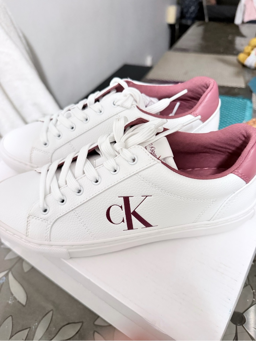 Calvin Klein White Low-Top Sneakers with Rose Pink Details